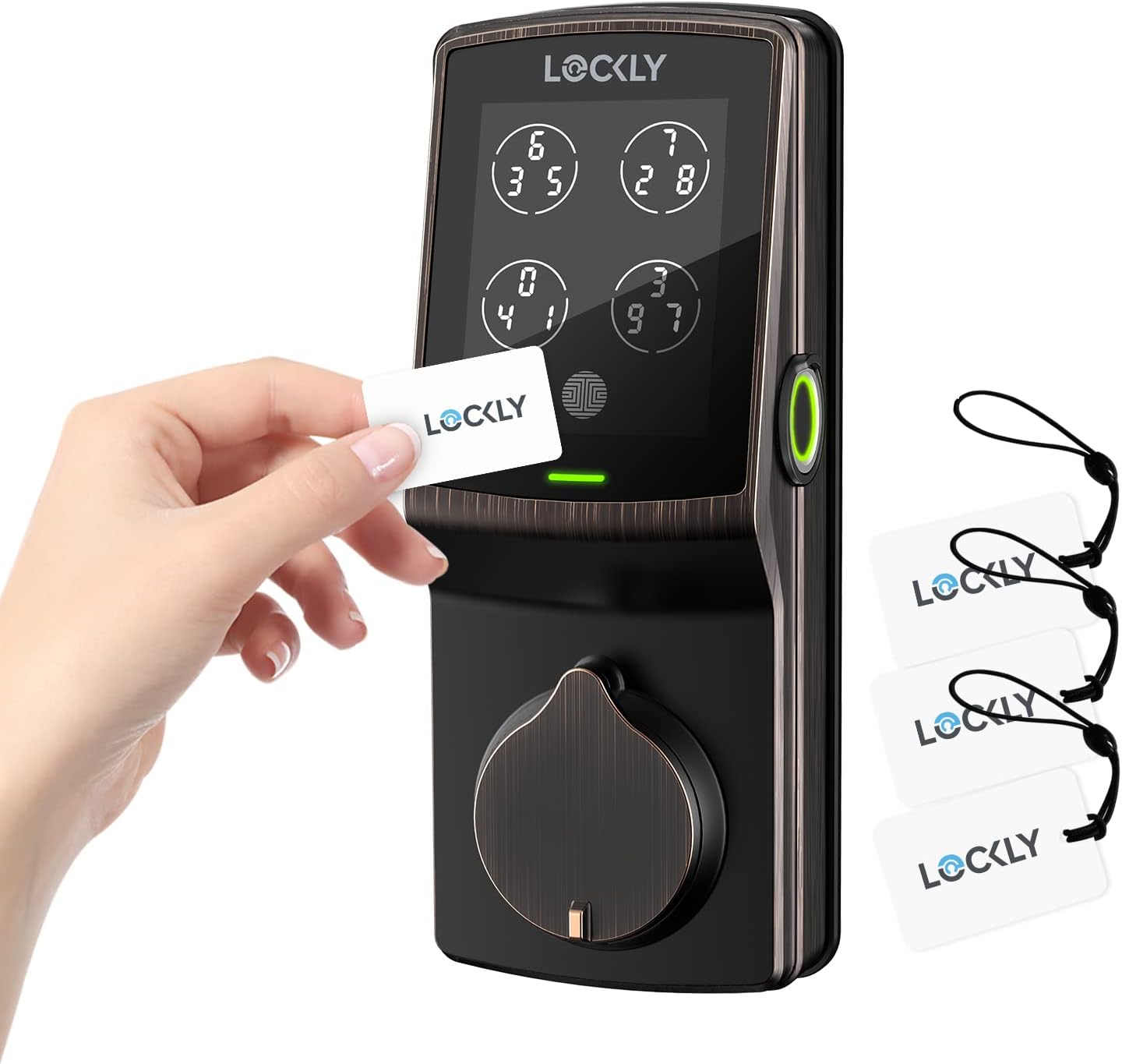 Lockly Secure Plus, RFID Card Smart Lock, Keyless Entry Doory Lock, PIN Genie® Keypad, 3D Biometric Fingerprint Sensor, Auto Lock – Venetian Bronze (PGD728FCVB) – Deadbolt Edition