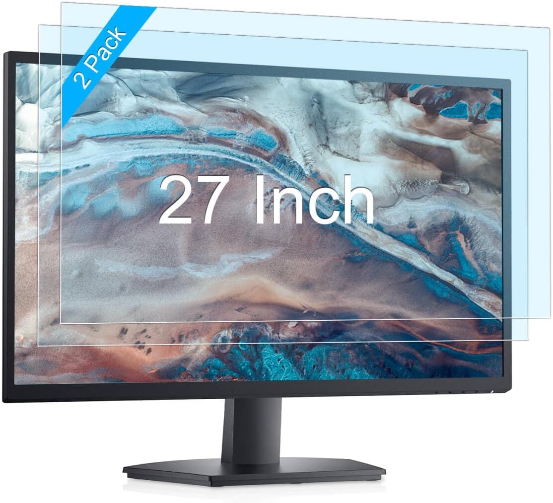2-Pack 27" Anti Blue Light Anti Glare Screen Protector for Dell/HP/Acer/ViewSonic/ASUS/Aoc/Samsung/Sceptre/LG Diagonal 27" 16:9 Standard/Curved Monitor &Touchscreen, Eye Protection Glare UV Filter