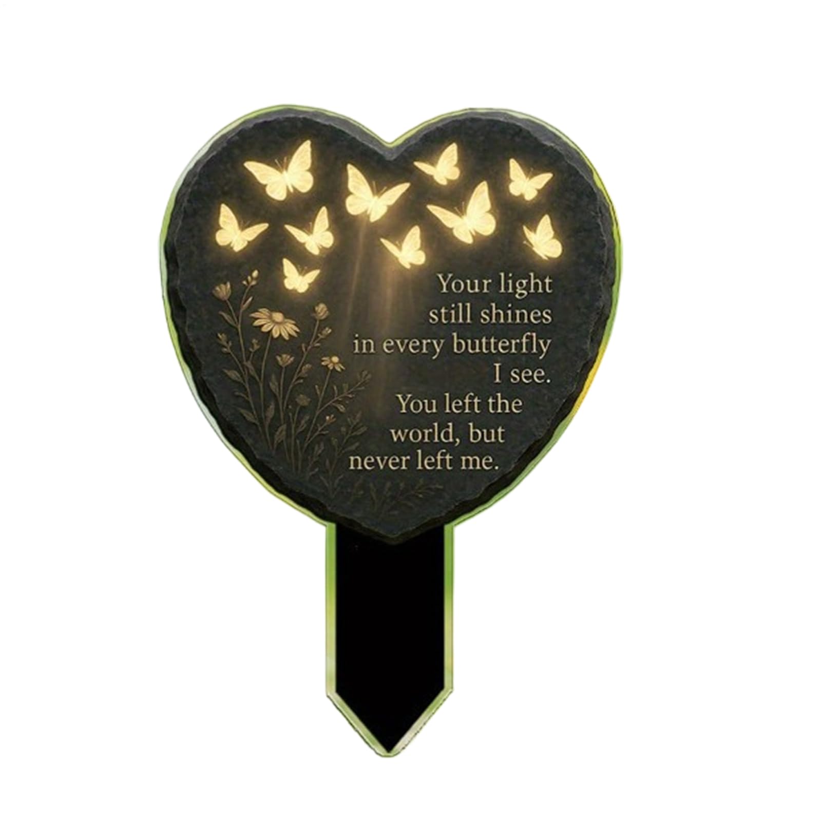 Heart Butterfly Grave Marker - Acrylic Outdoor Memorial Marker Cemetery Ornament With Butterfly, Poem & Floral Design | Your Light Still Shines Memorial Garden Stake For Outdoor Garden Lawn Backyard