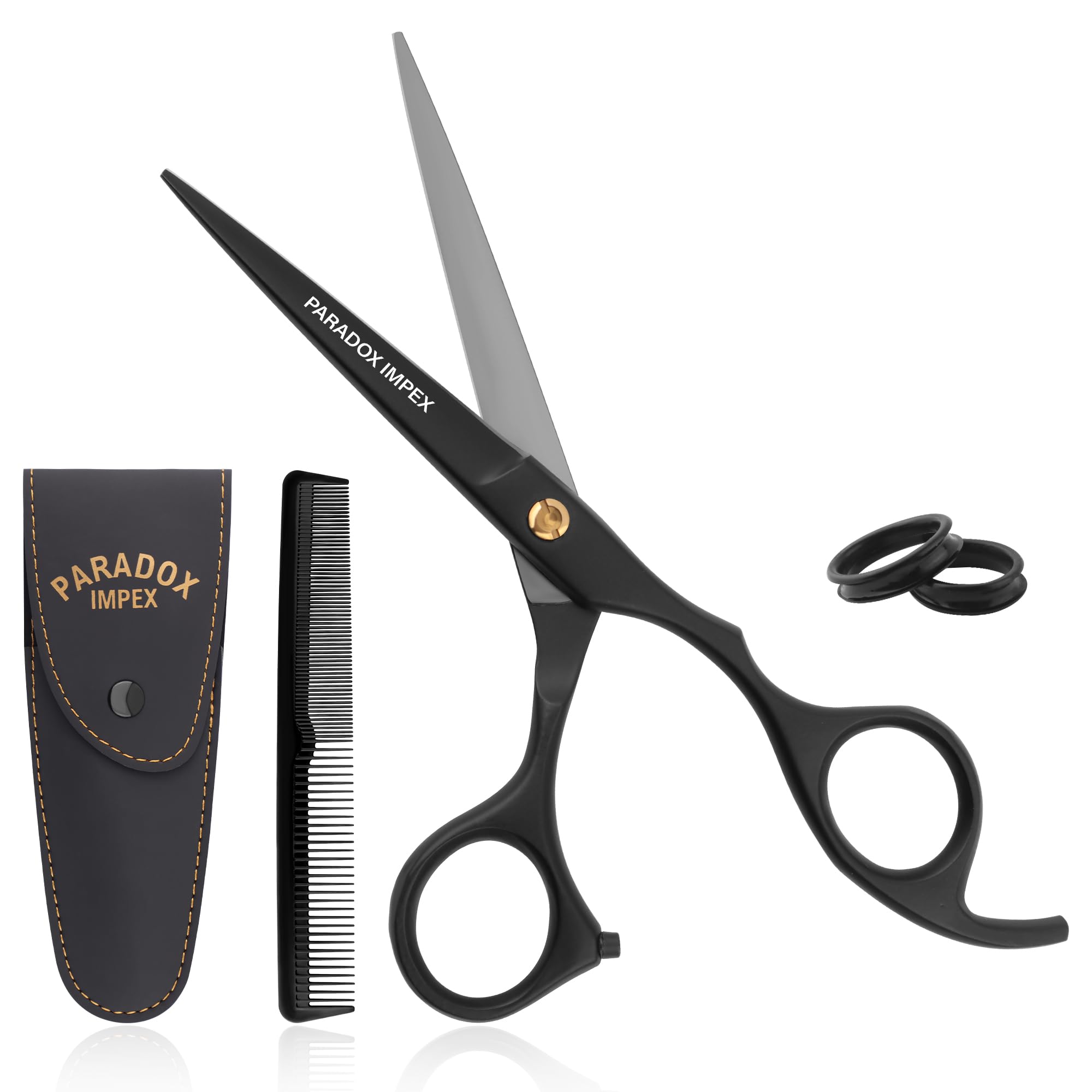 Hair Cutting Scissors, 6.5” Japanese Stainless Steel Barber Scissor, Hair Scissors with Razor Edge Blades for Men, Women, Old Age and Kids, (Black Gold Screw, 6.5 inches)