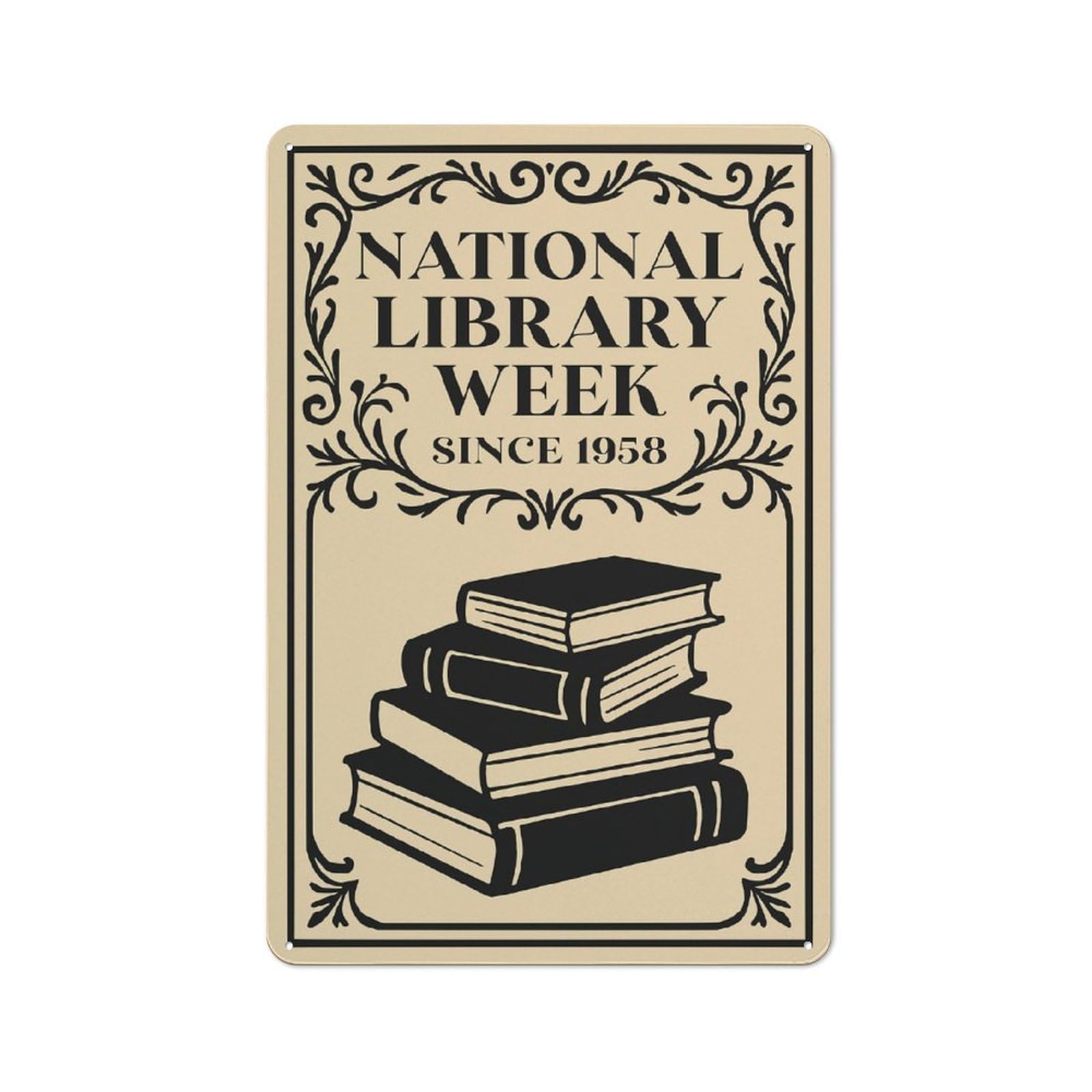 Junmoney Style-1 Tin Wall Plaque 30X20cm With National Library Week Poster For Kitchen Or Home Bar, Suited To Kitchen Decor Lovers