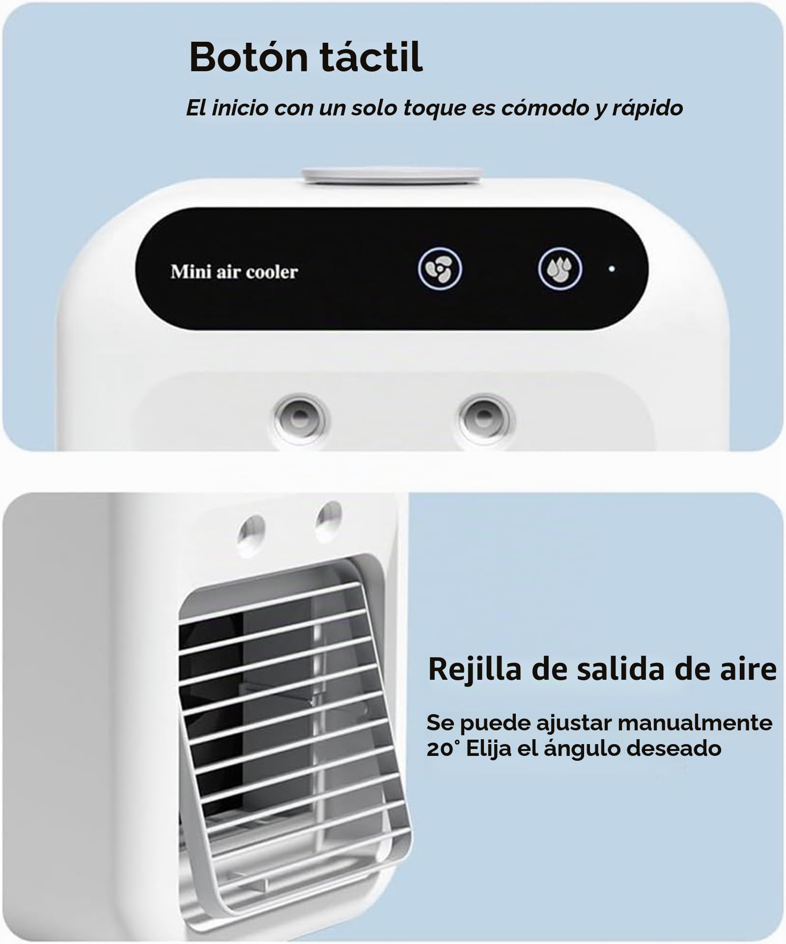 Glacier Breeze - Aire acondicionado portátil AC, enfriador evaporativo ultrasilencioso de 2 velocidades, alimentado por USB, tanque de hielo de 500 ml, mini unidad de CA silenciosa de 20 dB para