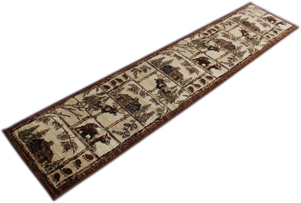 Masada Rugs, Bear Cabin Moose Area Rug (2 Feet 4 Inch x 10 Feet 9 Inch) Long Runner.