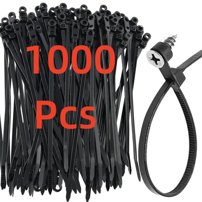 Bridas de Nailon Reutilizables con Orificios for Tornillos, fijas, autoblocantes, con Bucle de sujeción, Organizador de Oficina(Black,500 Pcs)