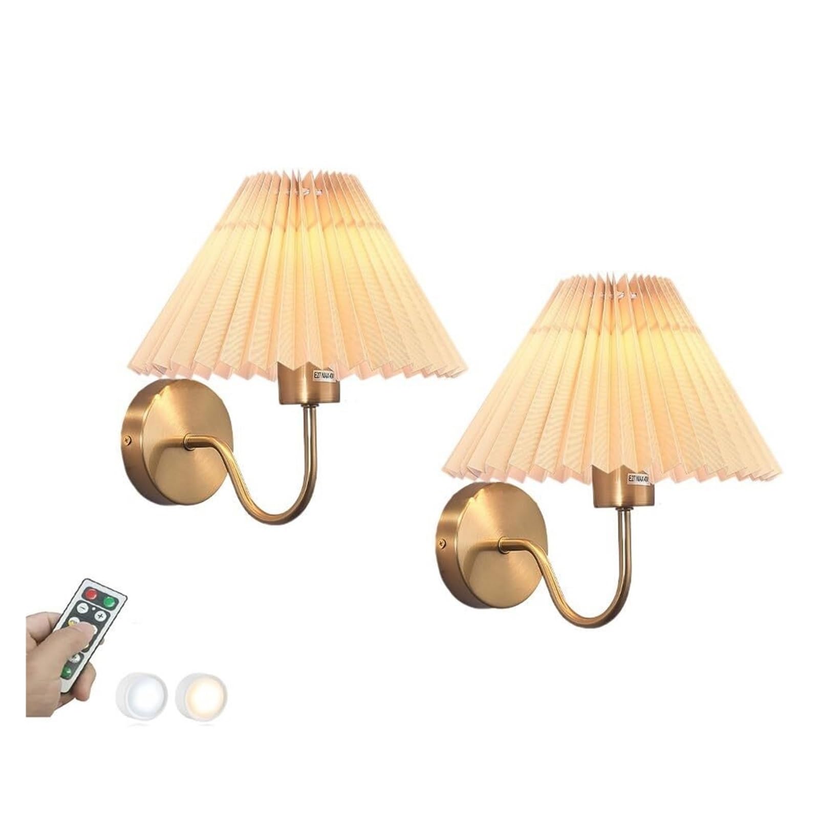 Elegante applique da parete con paralume in tessuto senza fili, alimentata a batteria, LED dimmerabile con telecomando, ricaricabile tramite USB, 3 modalità colore, set da 2, for camera da letto, sogg
