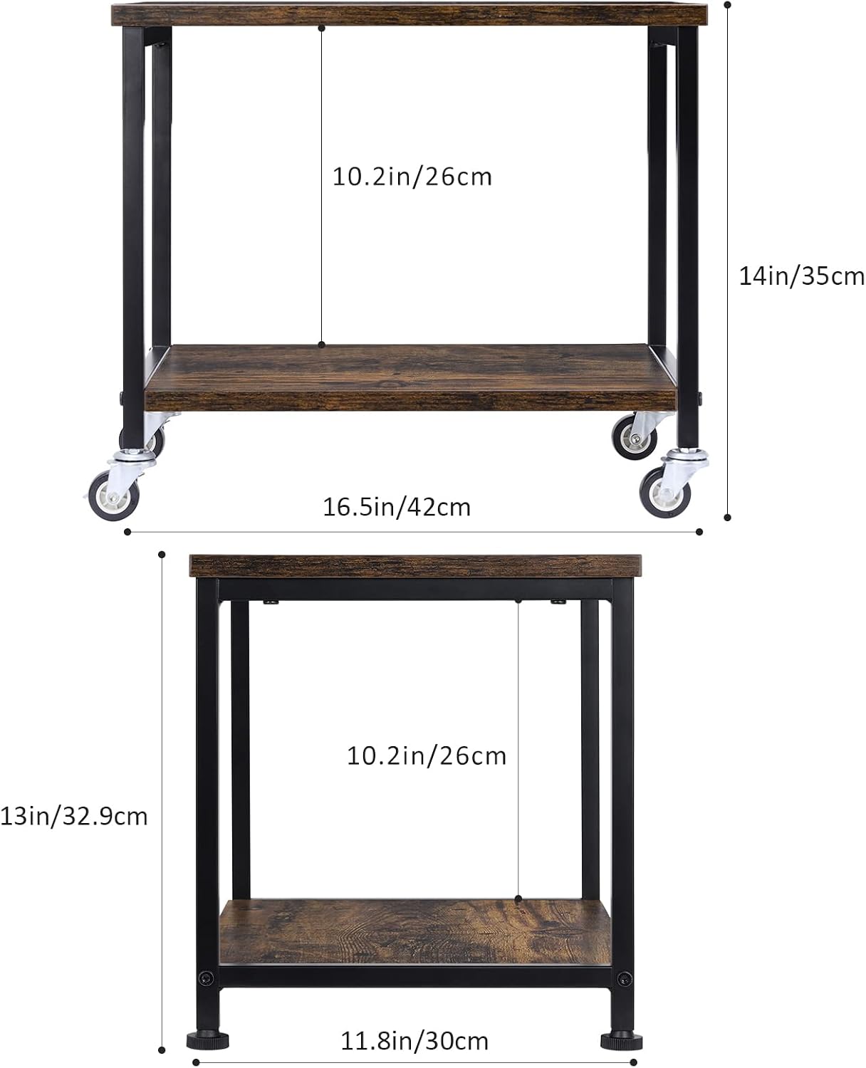 MOOACE Printer Stand Rack, Under Desk Storage Home Printer Cart with Wheels for Mobility, Small Storage Wood Look Top End Table with Anti-Skid Feet, Desktop Shelf for Fax Machine, Scanner, Laser,Black