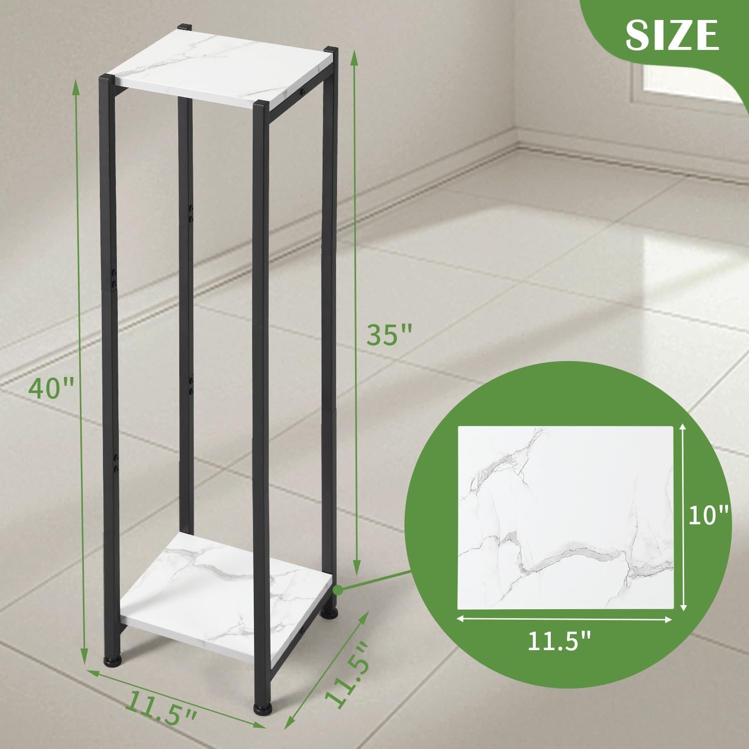 Dipion 40 Inch Tall Plant Stand Indoor,2 Tier Pedestal Stand,Marble White image 5