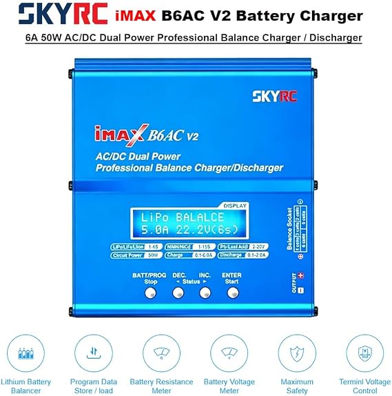 SKYRC iMAX B6AC V2 AC/DC Dual Power Professional LiPo Battery Balance Charger/Discharger | Lipo Battery Charger for 1-6S LiPo/Li-ion/LiHV/LiFe, 1-15S NiMH/NiCd, 2-20V Pb Battery