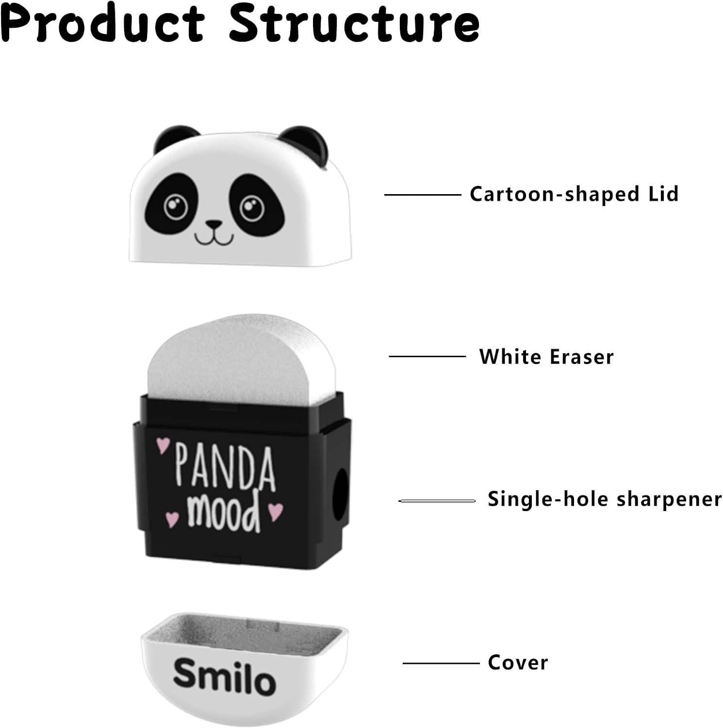 Smilo Manual Pencil Sharpener with Eraser, Animal Theme, 8 Pack image 4