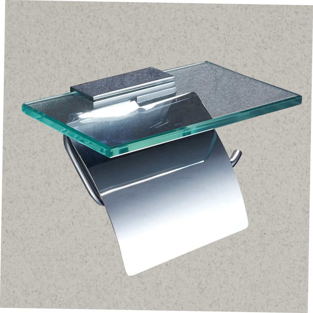 IMIKEYA Portarrollos Diseño Minimalista y Duradero de Papel Higiénico de Vidrio y Cobre con Estante para Móvil y Tapa, Adecuado para Baño de Restaurante o Club
