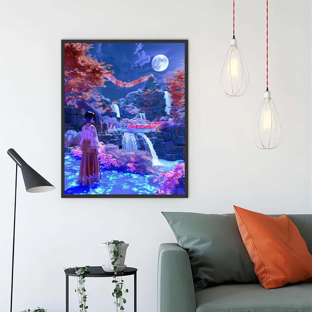 BOWETILE Luna Natalizia e Albero Dipingere per Numeri per Adulti, Kit Paesaggio Lavoretti Creativi per Numeri per Principianti, Kit Pittura Acrilica Numerata Per Decorazione Della Casa 20x30cm