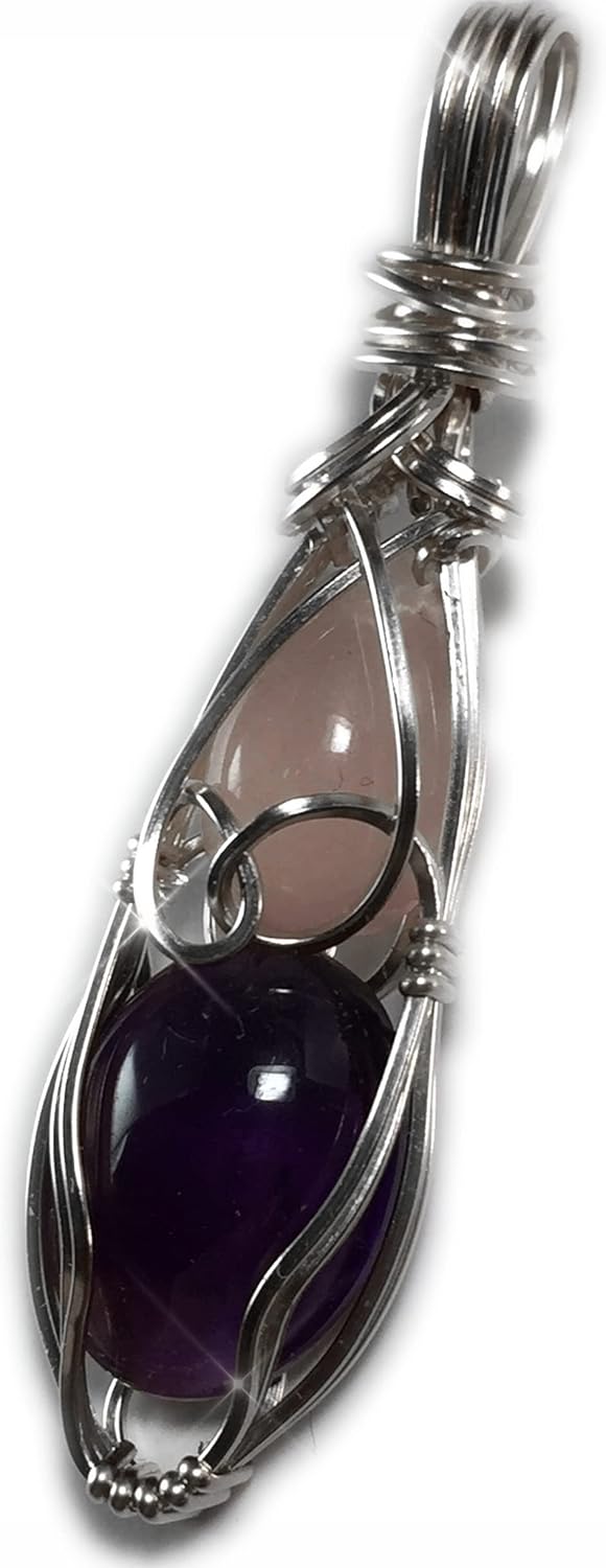 Genuine Amethyst and Rose Quartz Crystal Pendant Necklace Sterling Silver or 14K Gold Fill Love Healing Stone Valentines day Jewelry SAFR7