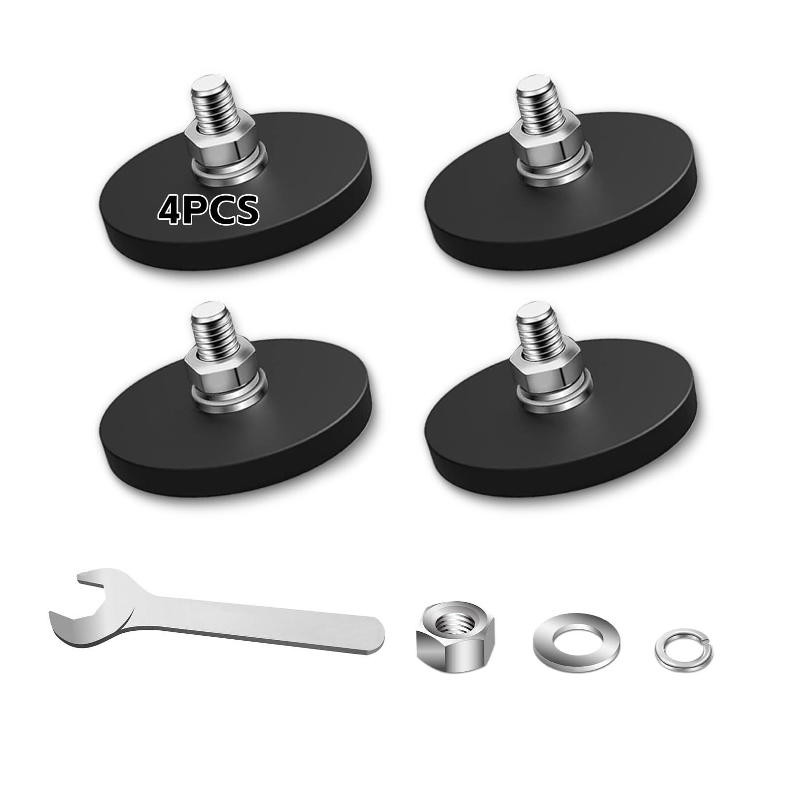 4Pack Rubber Coated Magnets, 30LBS Strong Adhesive Power Neodymium Magnet, Anti-Scratch Magnetic Base with M6 Threaded Stud and Wrench, Magnet with