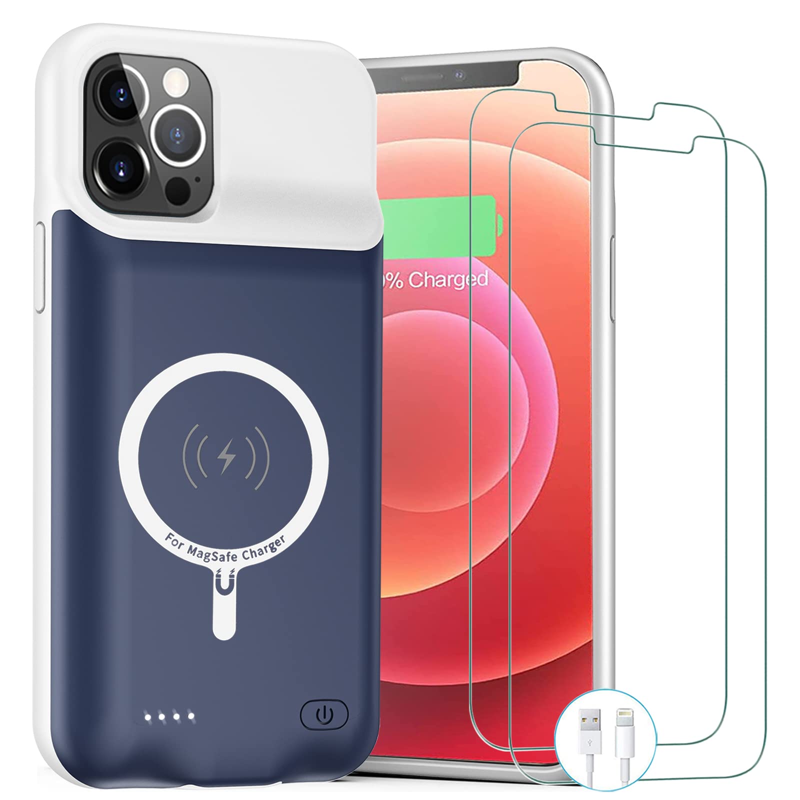 Battery Case for iPhone 12/ 12 Pro, Newest 10000mAh Rechargeable Portable Charging Case with Wireless Charging Compatible for iPhone 12/12 Pro (6.1 inch) with Carplay Battery Pack Charger Case (Blue)