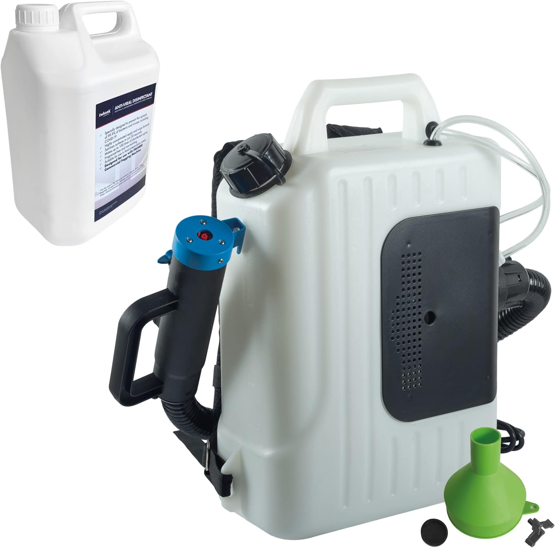 Ewbank EW5000PACK2 Commercial Disinfecting Fogger Machine Backpack Sprayer, 10 Litre Mist Blower for Sanitising Surfaces & Greenhouse Pest Control, Plus x1 5 Litre Disinfectant Bottle Included