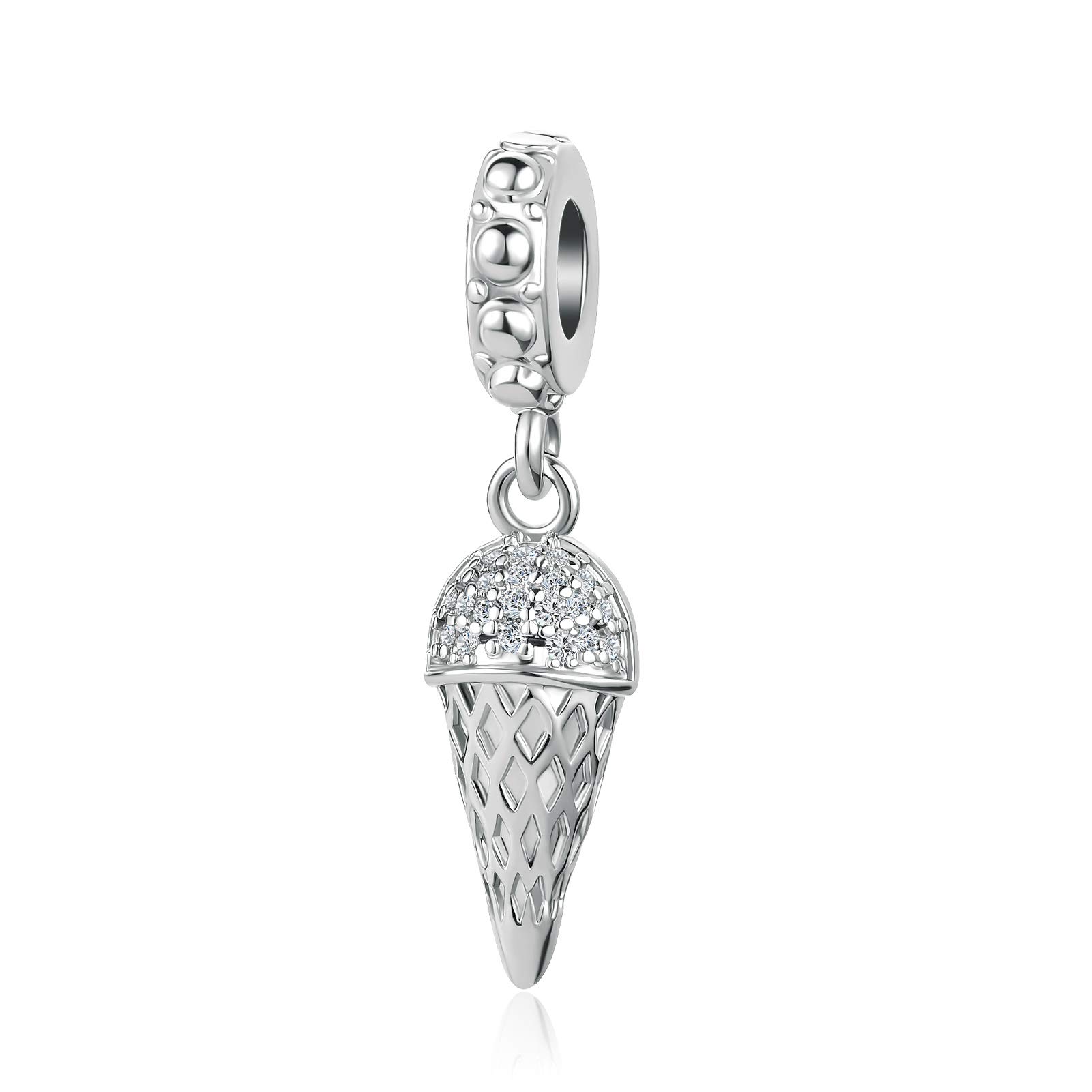 QeenseKcPavé Ice Cream Cone Dangle Charm Sweets Candy Drink Clear CZ for Pandora Bracelet