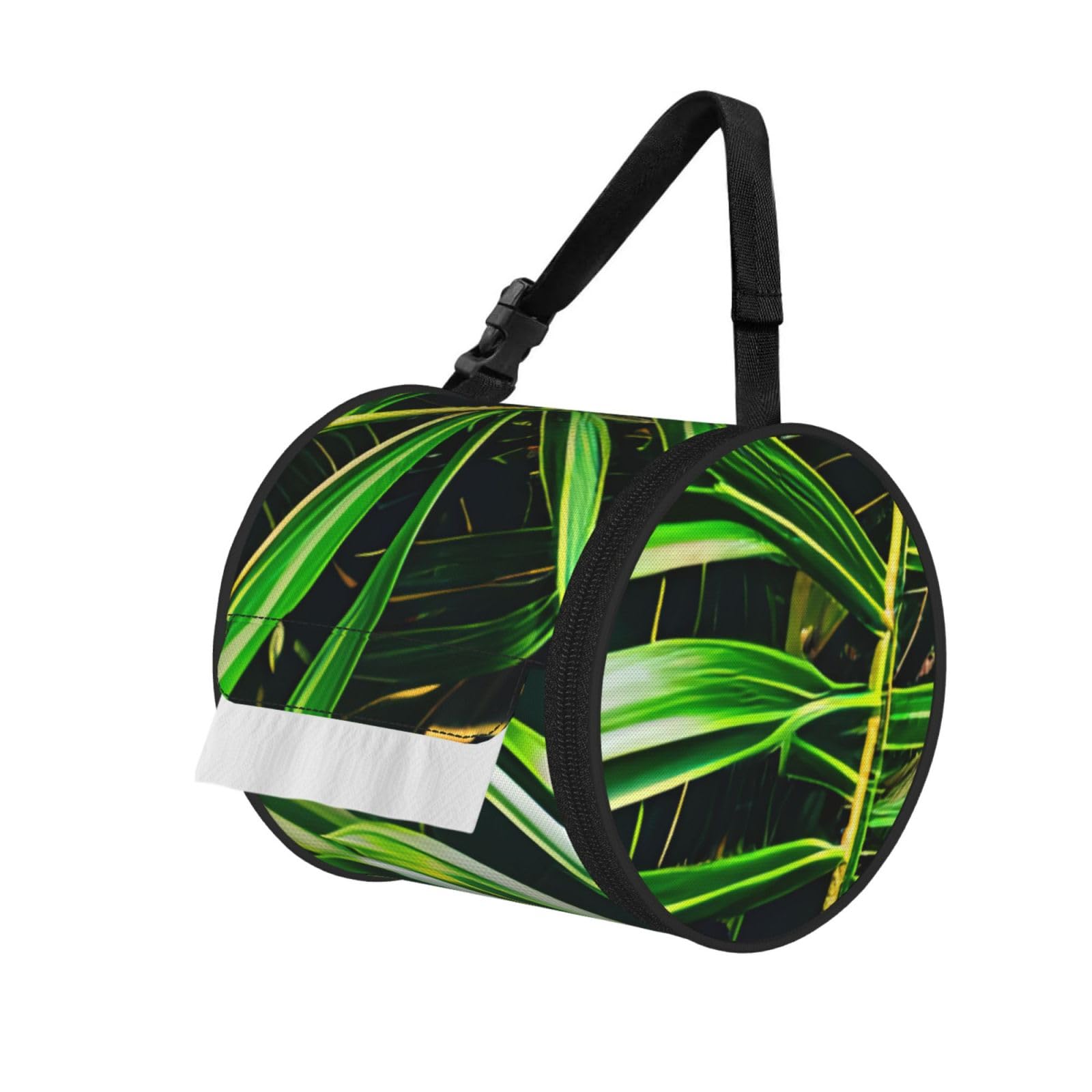 Palm Tree Green Leaves Print Cylindrical Tissue Holder Bathroom Car Home Office Kitchen Decor Versatile