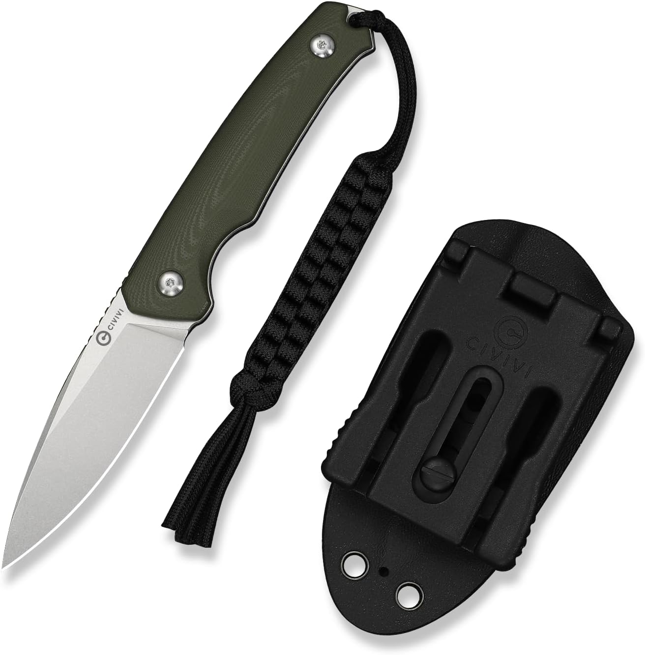 CIVIVI Altus EDC Fixed Blade Knife, 2.99" 14C28N Steel Drop Point Blade, Full Tang G10 Handle, Kydex Sheath with T-Clip, Ideal for Outdoor Camping Hiking and Everyday Carry C20076B-1
