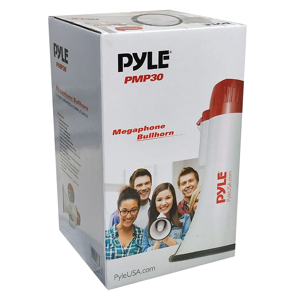 Pyle MEGAFONO PMP30 ROSSO DA 30 WATT MAX CON FUNZIONE DI SIRENA UDIBILE FINO A 750 METRI ULTRA LEGGERO E CON CINGHIA DI TRASPORTO. FUNZIONA A BATTERIE