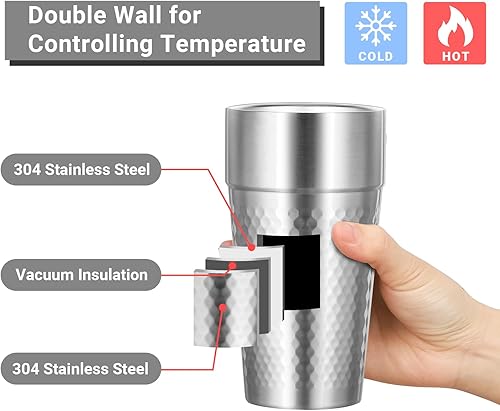 Miniatura 3 de Vasos de acero inoxidable, vaso aislado de doble pared de 19 onzas, paquete de 4 vasos de agua irrompibles apilables con aislamiento de metal de