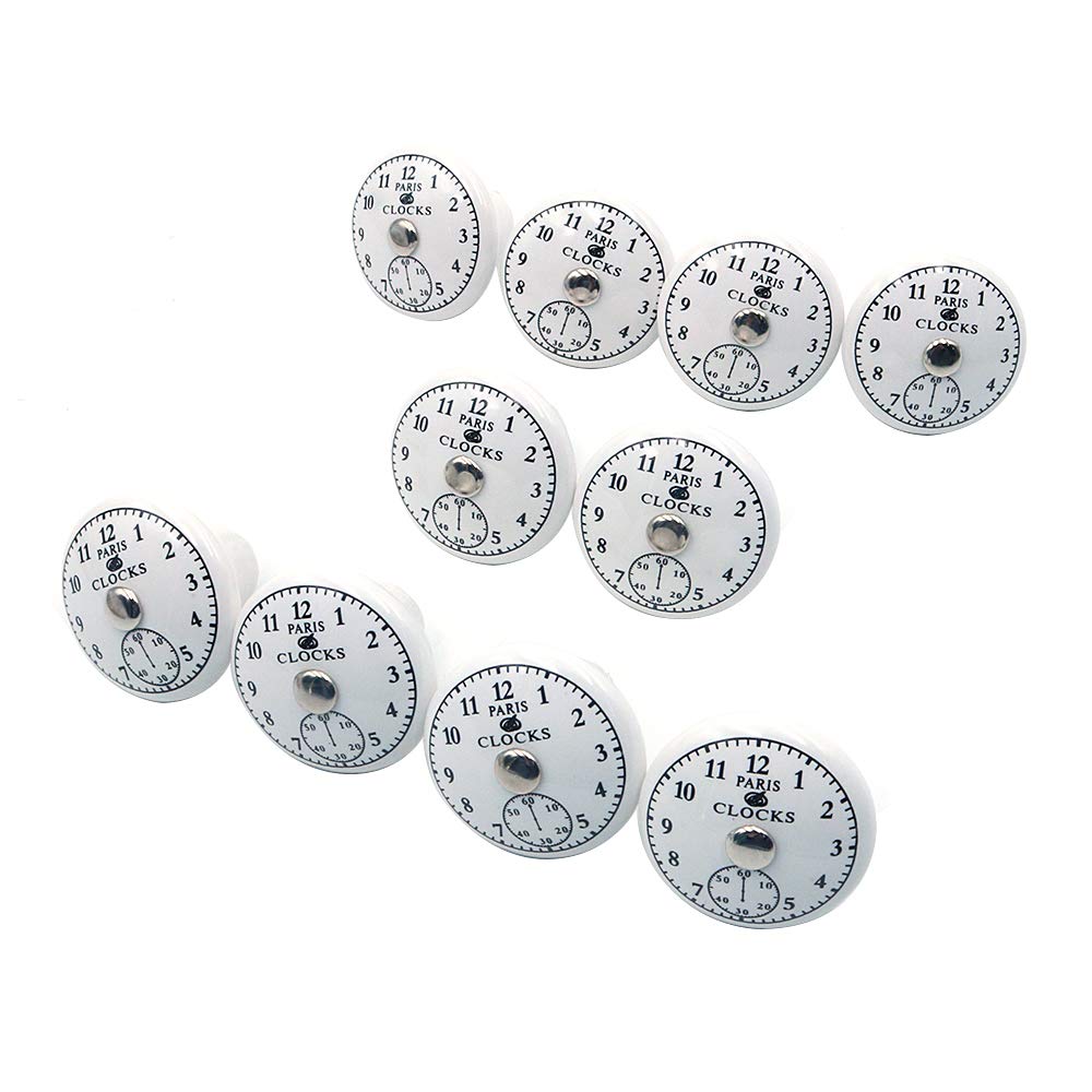Namvo Set of 10 x The Time Ceramic Door Knobs Vintage Shabby Chic Antique Cupboard Door Handles Paris Clock