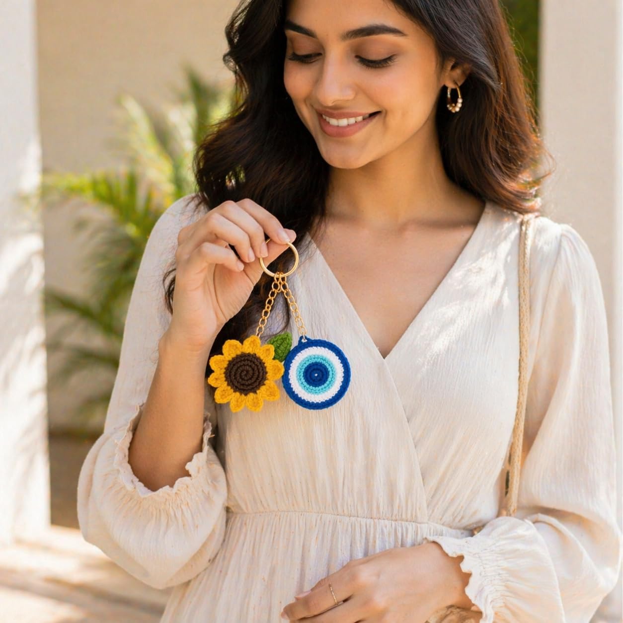 Handmade Crochet Keychains - Sunflower & Evil Eye -4