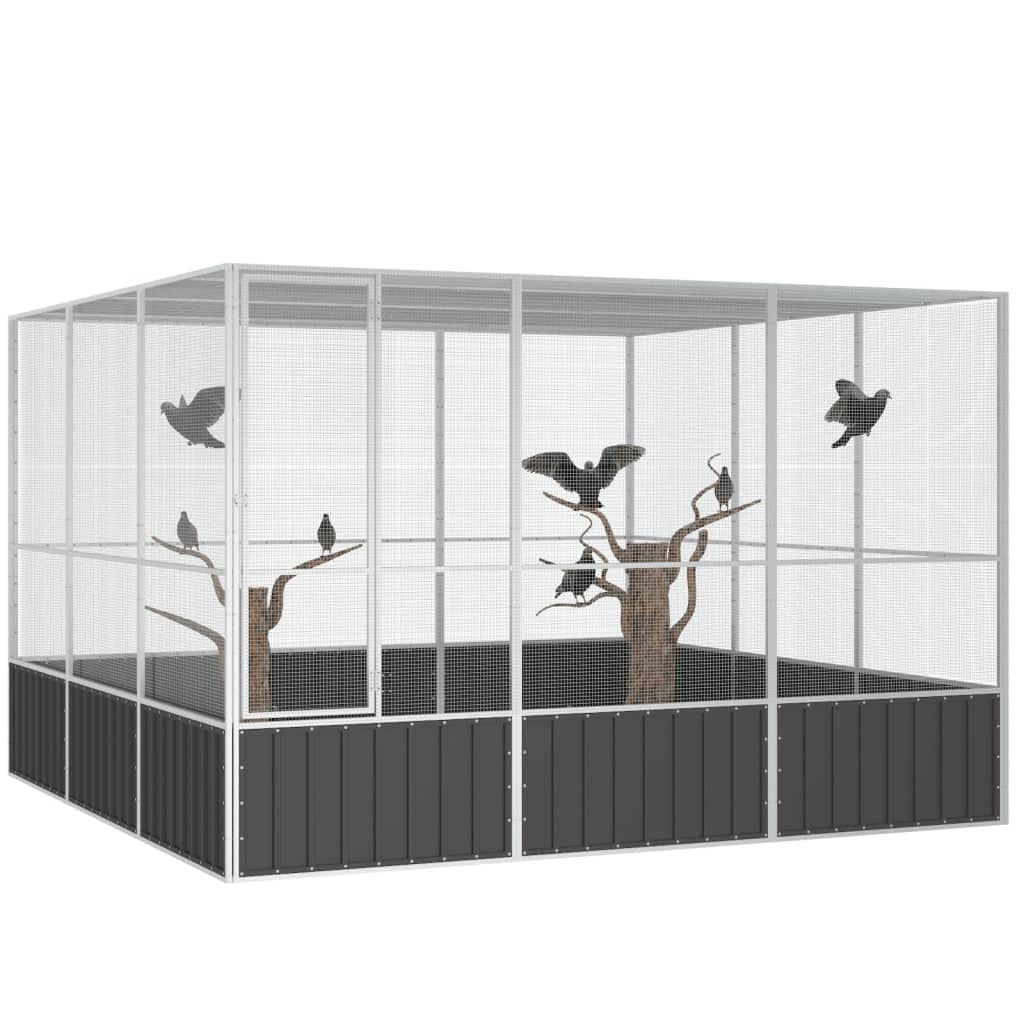 Willood Jaula de Pájaros Aves Pajareras Casita Acero Galvanizado Antracita 302.5 x 324.5 x 211.5 cm