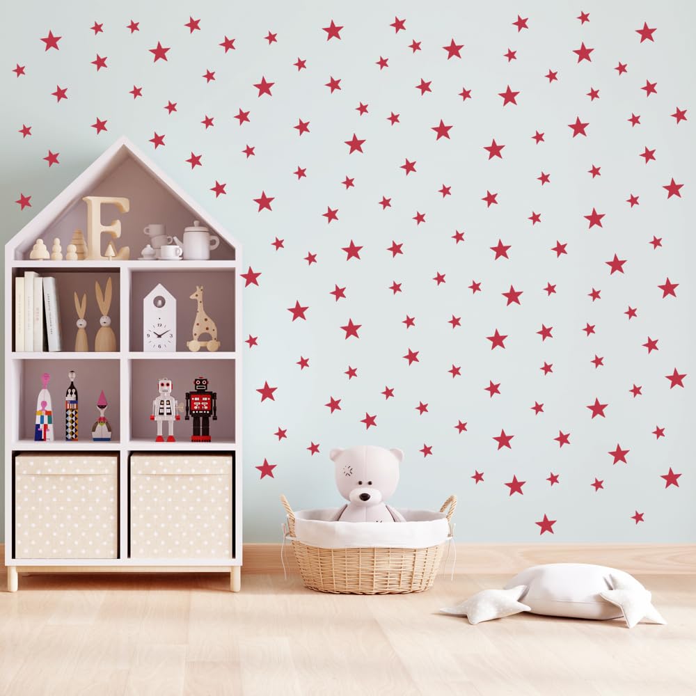 112 Red Star Wall Stickers - Peel and Stick Vinyl Decals for Nursery, Kids Room, Bedroom, Reusable & Removable, Safe on Walls, Elegant Decor by