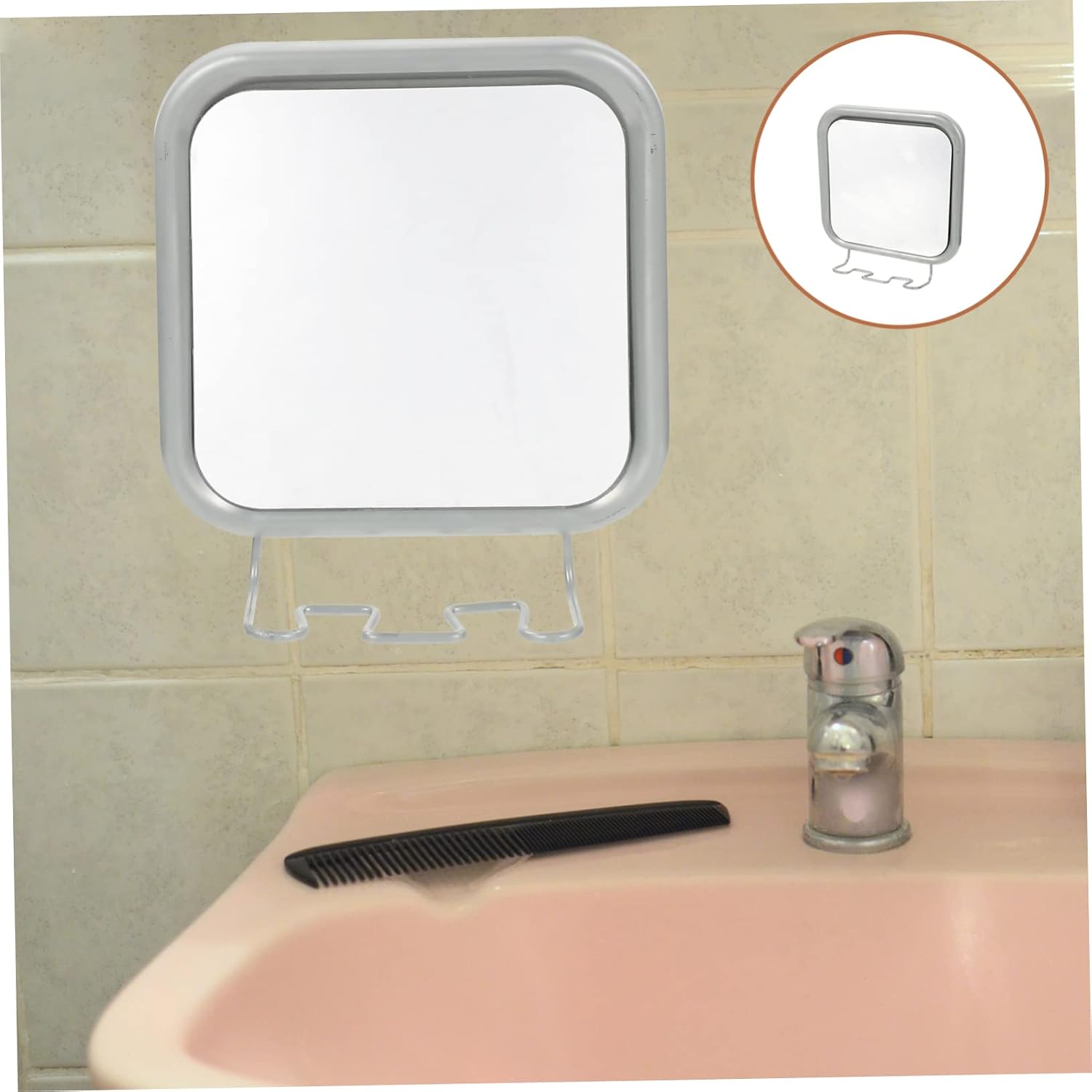 Wall-Mounted Fogless Shower Mirror with Cups Portable Hook Vanity Mirror for Bathroom Shaving and Makeup Easy Installation Tiles and Premium Clarity