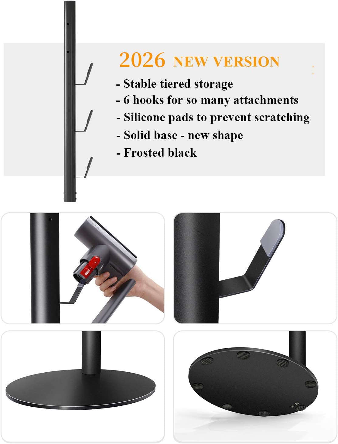 XIGOO Soporte de almacenamiento compatible con aspiradoras inalámbricas Dyson V15 Detect V11 V10 V8 V7 V6 y accesorio, estación de acoplamiento de suelo, soporte organizador de metal con 6 ganchos,