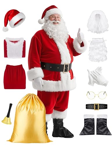 ZIW 11pcs Santa Claus Costume Suit for Men Women Adults