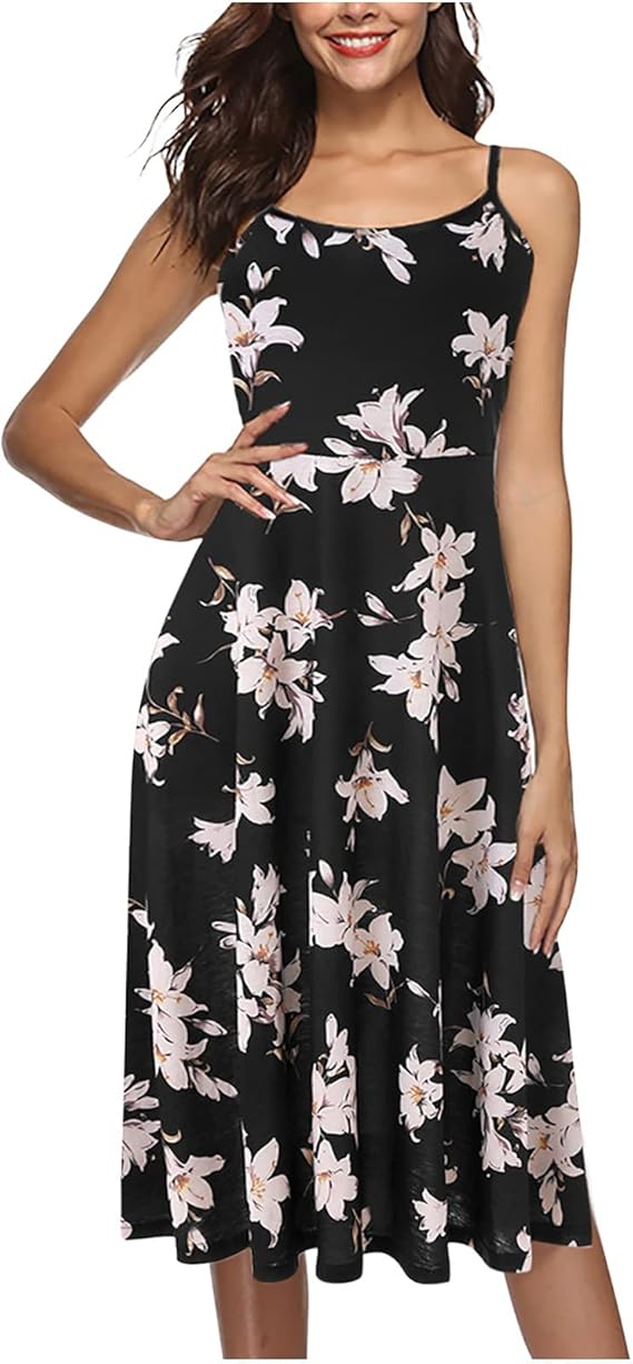 Women's VNeck Printed Loose Straps Personalised Dress Summer Dress