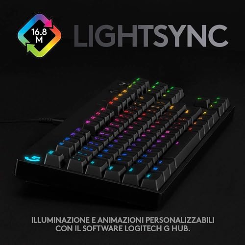 Logitech G PRO Tastiera gaming meccanica, ultraportatile senza tastierino numerico, cavo micro-USB rimovibile, tasti con retroilluminazione RGB LIGHTSYNC da 16,8M di colori, US Intl, PC/Mac - Nero - 6