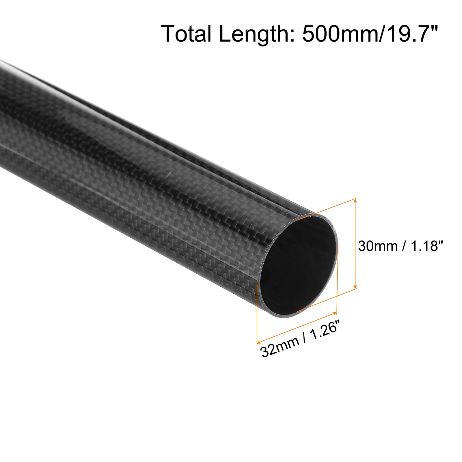 QUARKZMAN 4 Stücke Kohlefaserrohre 30 x 32 x 500mm Leinwandbindung Glänzende Oberflächenstange 3K Rollgewickelte Kohlenstoffrundrohre für RC-Flugzeug Quadcopter Multicopter