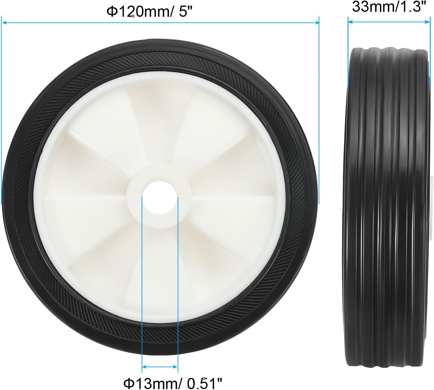 PATIKIL 5" Air Compressor Wheels, 2 Pack Universal Air Compressor Wheel Replacement Part with 0.5" Dia. Hole for Easy Mobility, White