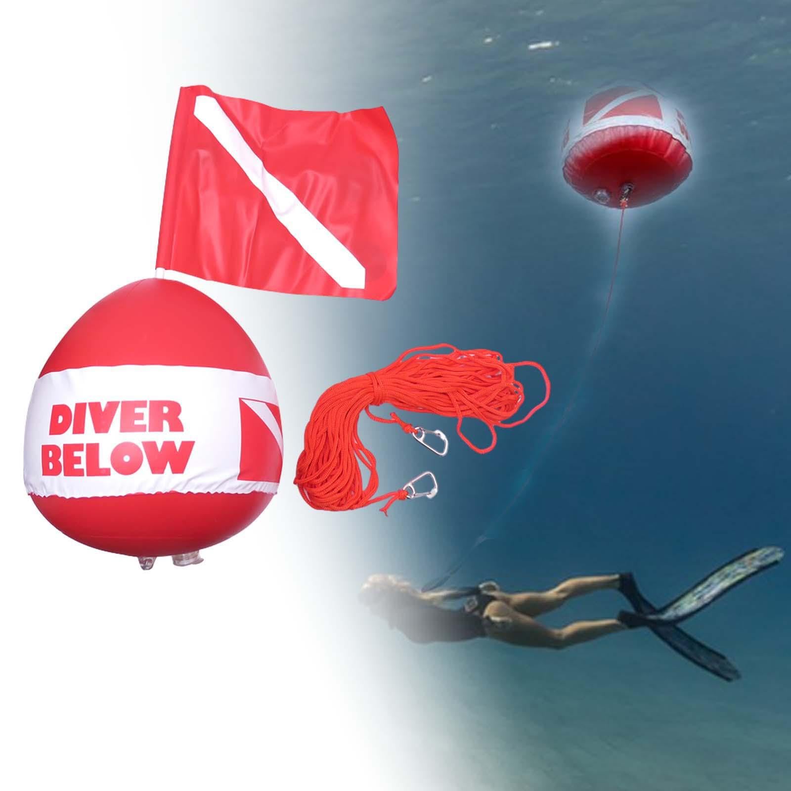 Ensemble de plongée avec Flotteur et Corde pour apnée Comprenant Une bouée, Un Drapeau et Une Corde. Idéal pour la signalisation Lors de la Natation, de la Navigation
