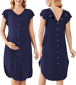 Ekouaer Labor and Delivery Gown 3 in 1 Nursing/Hospital/Breastfeeding/Maternity Flying Short Sleeve Nightgown with Button
