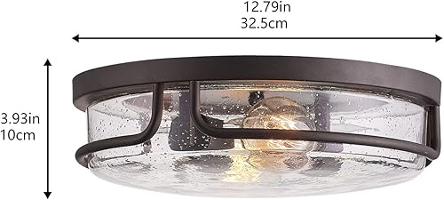 Miniatura 7 de Aiwen Farmhosue - Lámpara de techo empotrada con acabado de bronce aceitado cerca del techo con vidrio sembrado, moderna lámpara de techo redonda