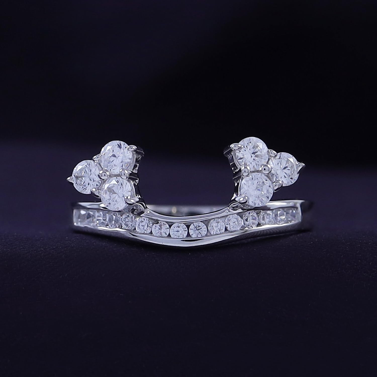 0.97 Carat Round White Cubic Zirconia Three Stone Enhancer Guard Ring 14K Gold Over Sterling Silver