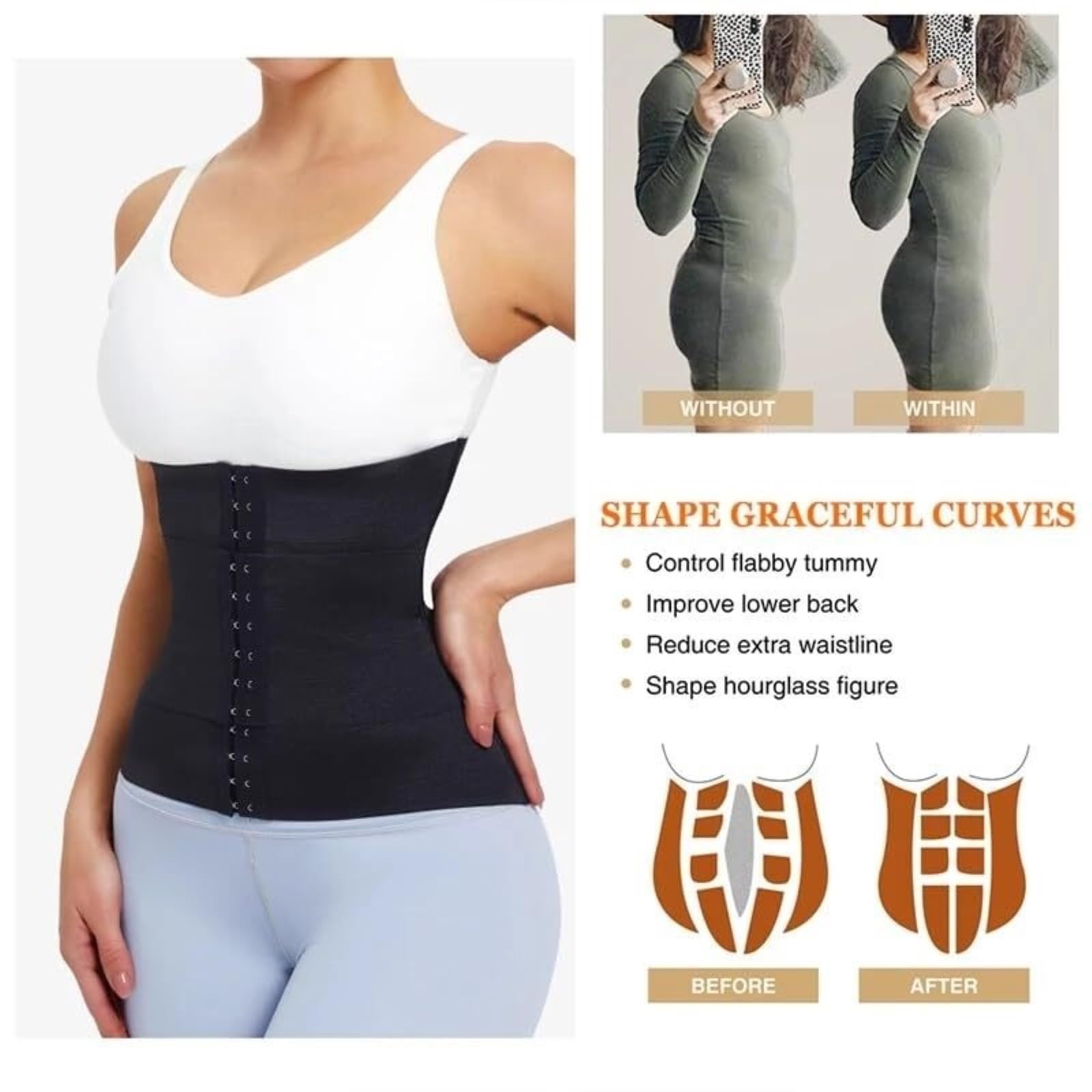 Faja Lumbar Faja Moldeadora De Cuerpo, Cinturón Adelgazante, Ropa Interior Correctora De Abdomen, Faja Moldeadora De Cintura, Faja Moldeadora Cinturón Apoyo Lumbar(Beige,M)