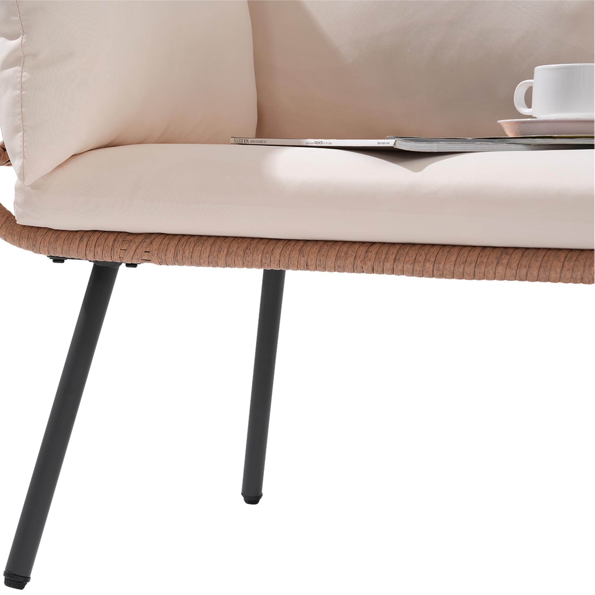 OC Orange-Casual Garten Loveseat, Rattan Gartenmöbel mit Sitzkissen & Rückkissen, Patio Terrasse Sofa für Balkon, Garrten, Schwimmbad,(Natur Rattan & Weiße Kissen)