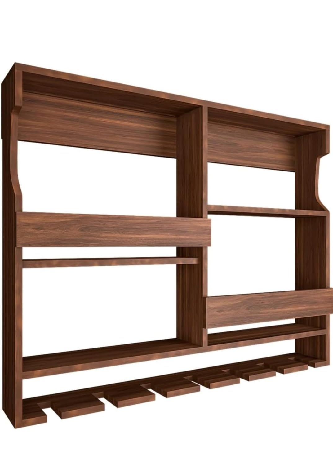 SRB FURNITURE Wooden Wall Mounted Wine Rack, Bar Cabinet with Glass Storage, Wall Hanging Mini Bar for Home Wine Rack, Wine Glass Holder, Kitchen Storage Rack Wall Mounted, 30 x 24 Inch Wooden Storage 4