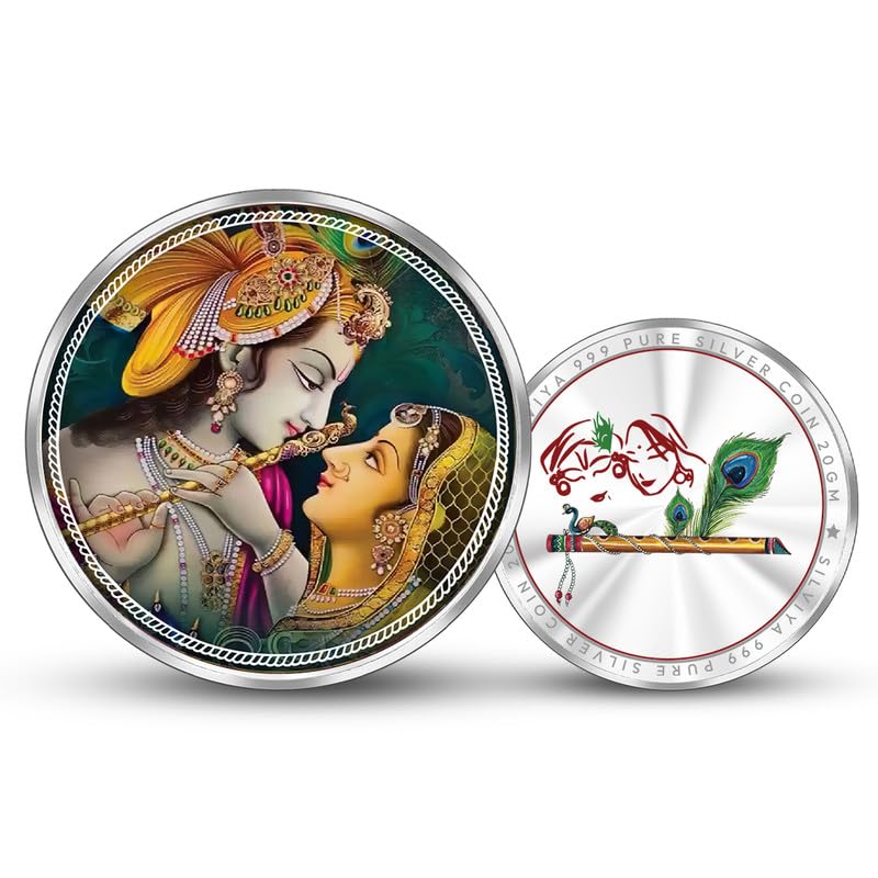 BIS Hallmarked Radha Krishna with Mor Pankh 999 Pure Silver Coin (10g, 20g, 50g, 100g) Round Shape- Janmashtami - Puja Gift - Divine Love Couple - Vrindavan - With Certificate-image-27