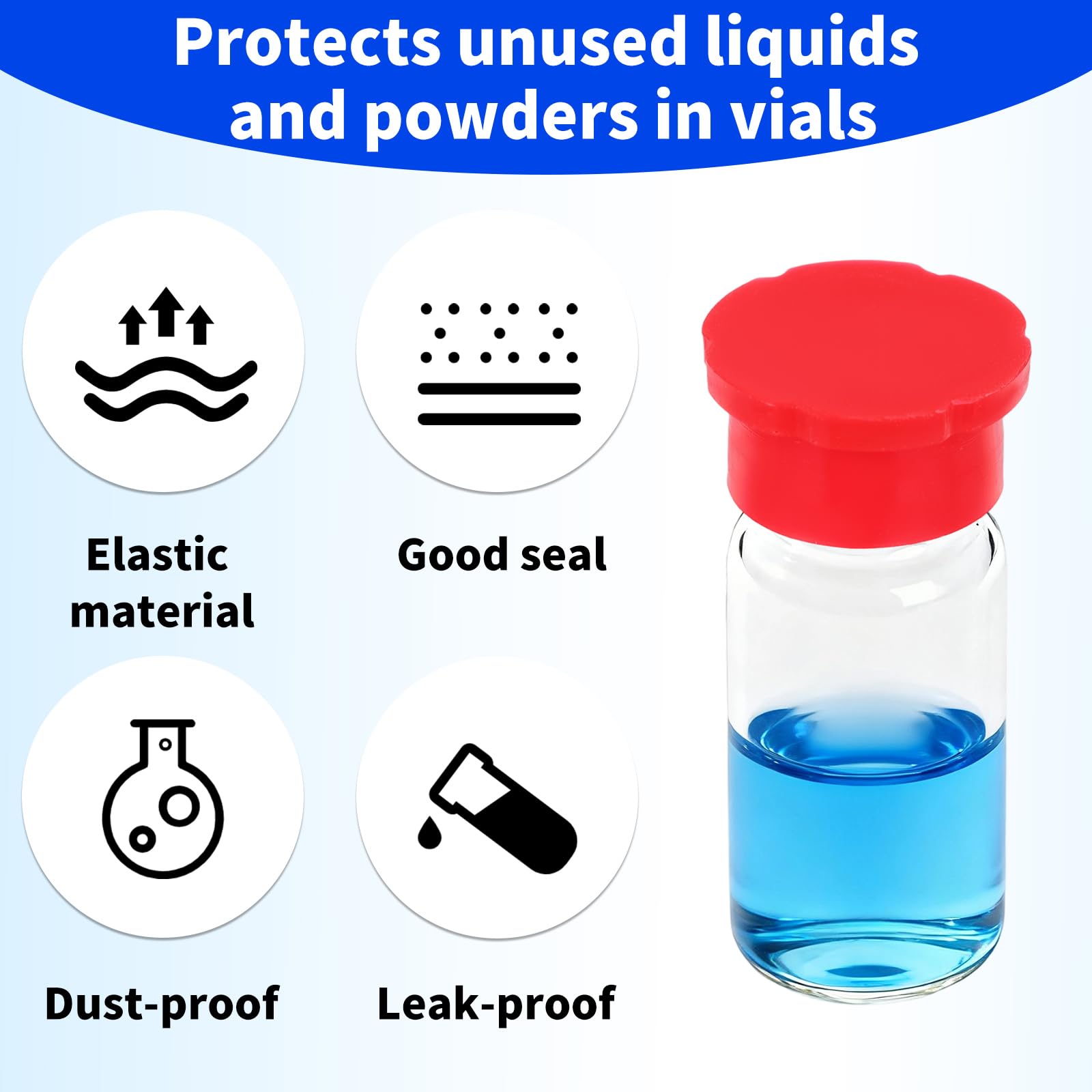 10pz Tappi Protettivi Fiale in Vetro 3ml, 5 Colori Coperchi in Silicone a Prova Perdite e Riutilizzabili Fiale per Iniezione per Conservazione Oli Essenziali e l'Uso Laboratorio