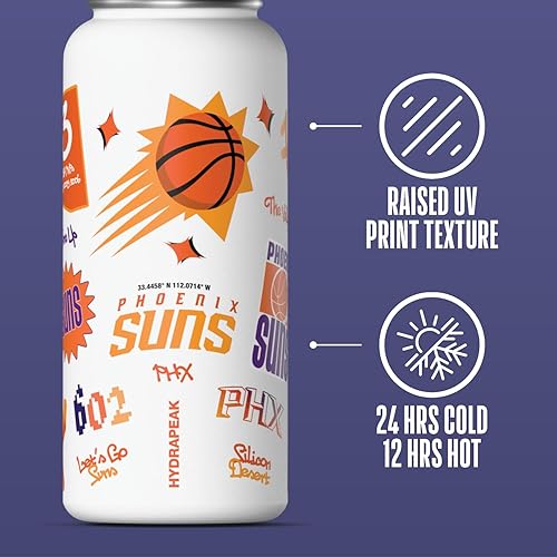 Miniatura 5 de Hydrapeak x Botella de agua activa con licencia oficial de la NBA Phoenix Suns de 32 onzas, tapa de acero inoxidable, reutilizable, doble pared para
