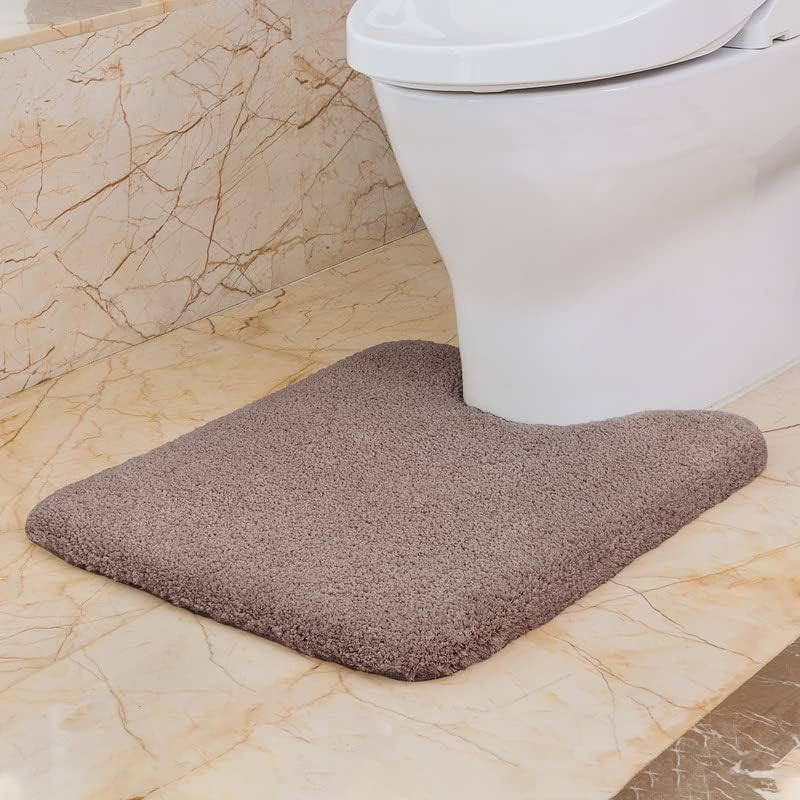 Image of VANZAVANZU U Shaped Toilet Bath Mat, Contour Bath Rugs for Bathroom Non Slip Extra Soft Absorbant Microfiber Shaggy Thick Toilet Rugs U 20 inch*24 inch, Taupe