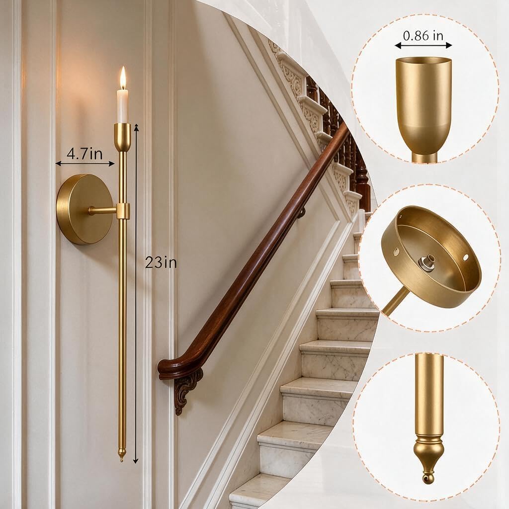 Wall Candle Sconces Set of 2, Large Gold Scepter Gothic Design Metal Wall Candle Holder, Home Wall Decoration for Living Room, Bathroom, Dining Room image 2