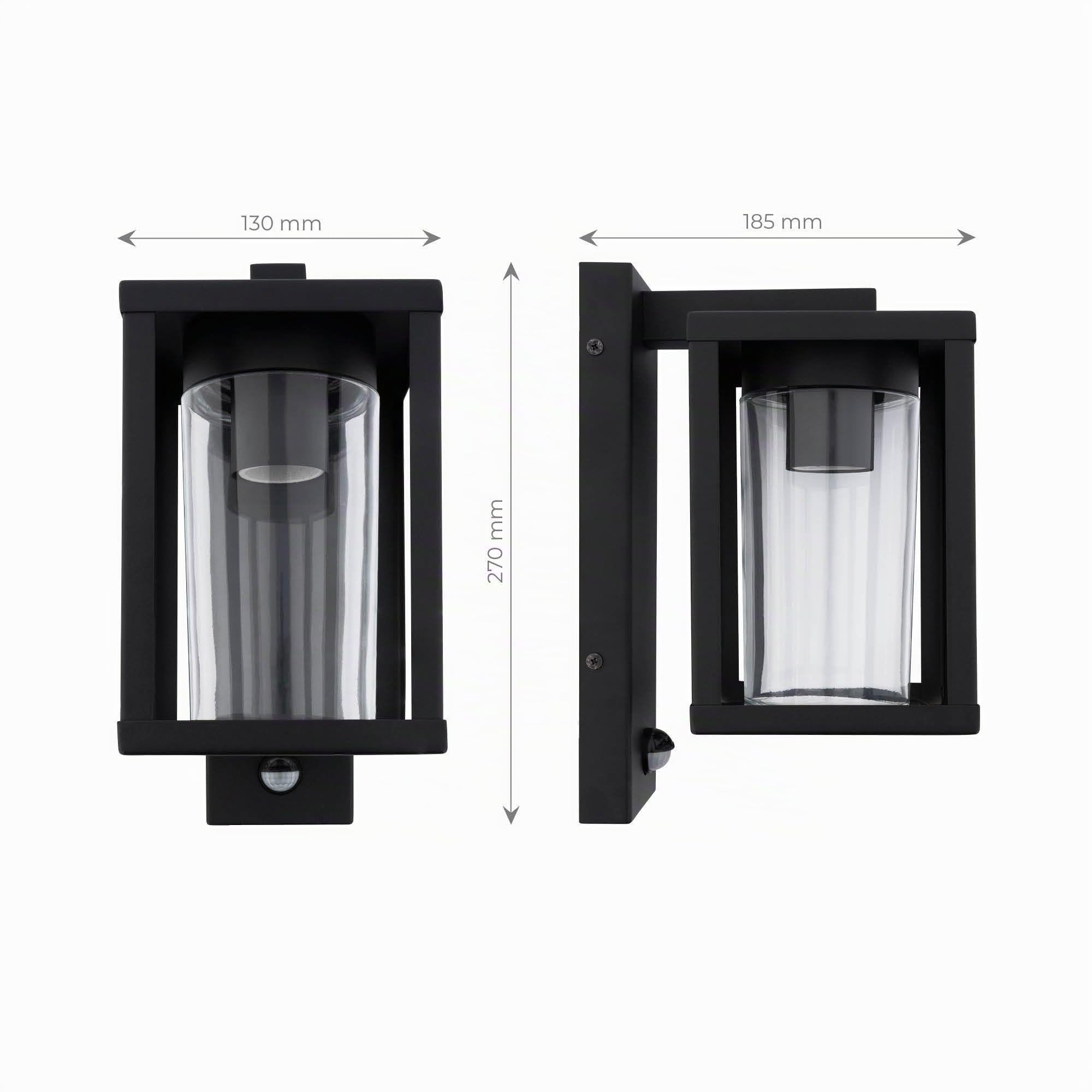 Ledvion - Lámpara de Pared LED con Sensor, Casquillo E27, IP44, Negra y Cuadrada, Lámpara Exterior, Iluminación Exterior