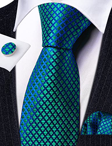 Image of Barry.Wang Classic Mens Ties Silk Necktie Pocket Square Cufflinks Set Woven Designer Wedding Business