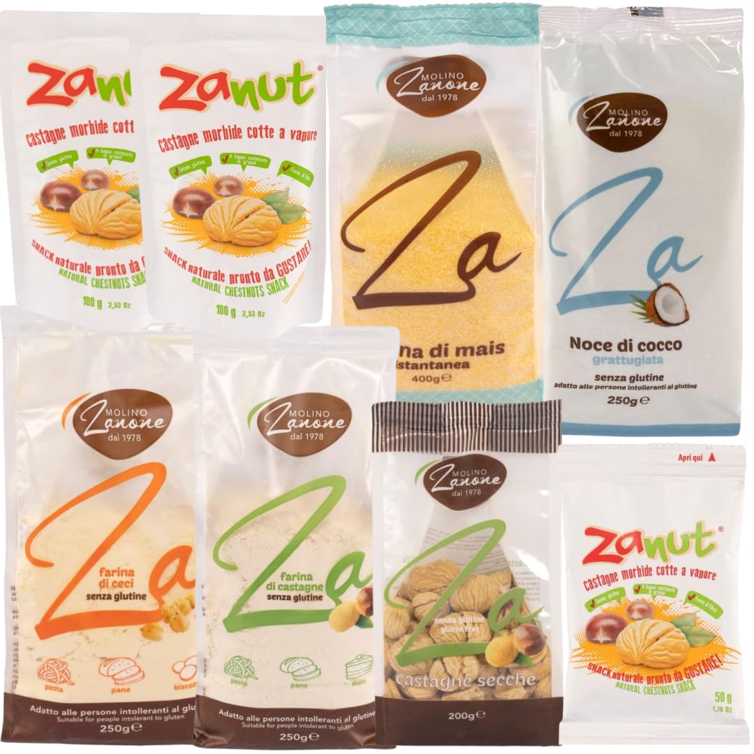 Molino Zanone Cooking Box Farine + Castagne Secche e Zanut Morbide Cotte al Vapore - Farine di Mais, Ceci, Castagne, Cocco - Idea Regalo per Svariate Preparazioni in Cucina